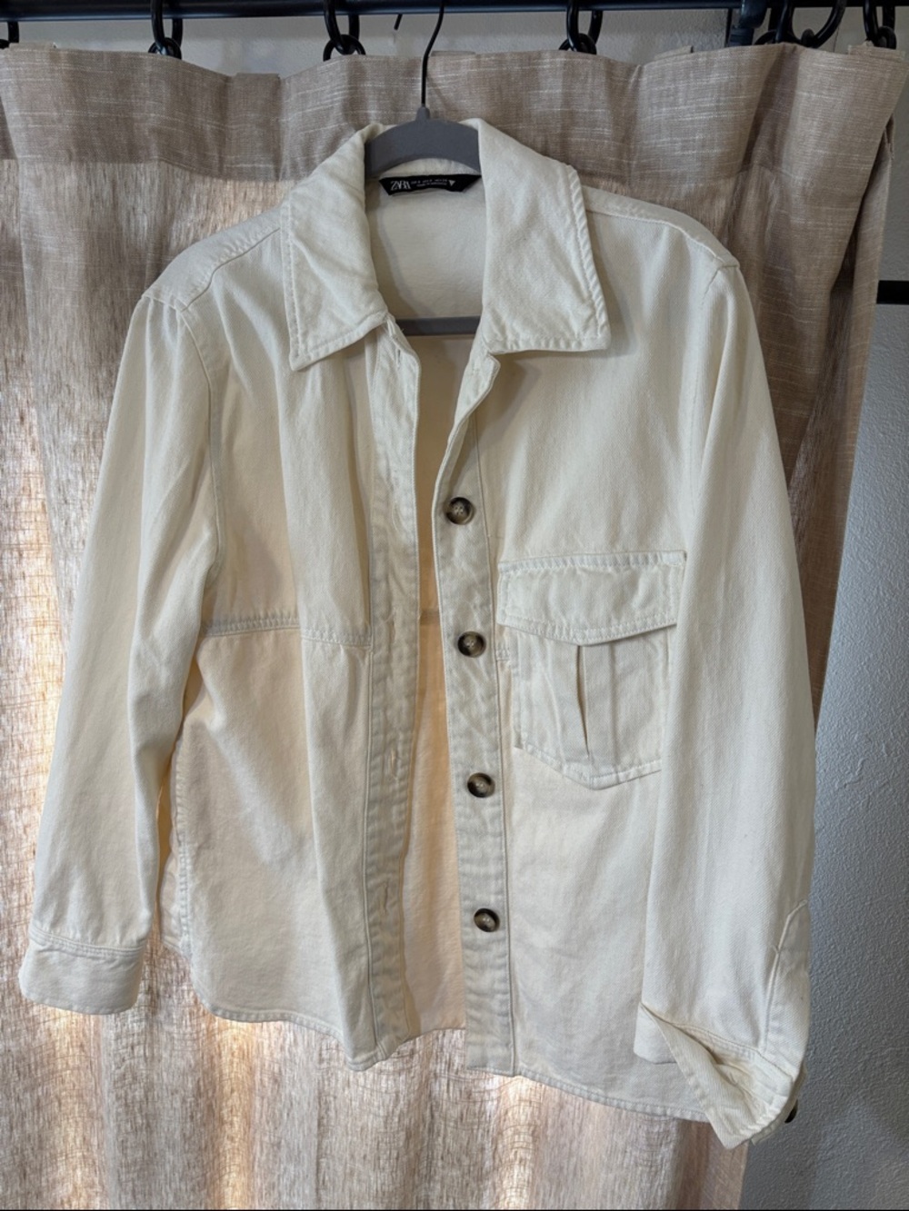 Zara Cream Button-Front Denim Jacket